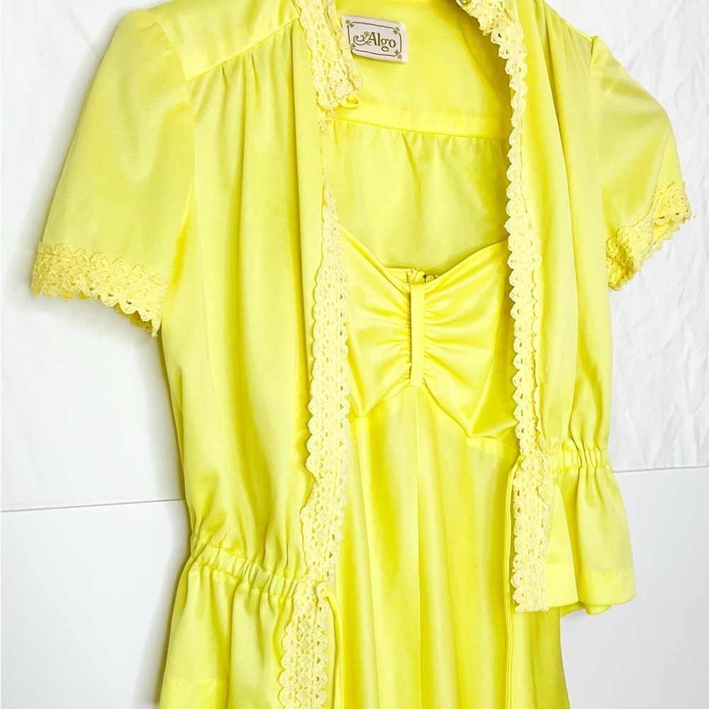 Retro Vintage Elegant Butter Yellow Lace Trim Dress Set - Picture 1 of 16